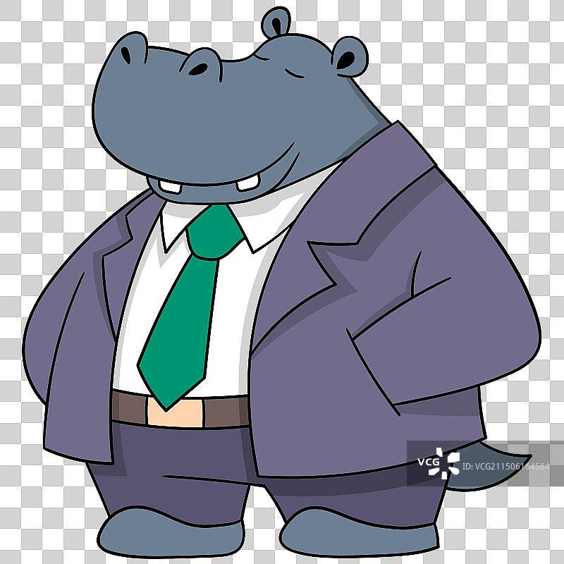 穿着西装去上班的河马图片素材