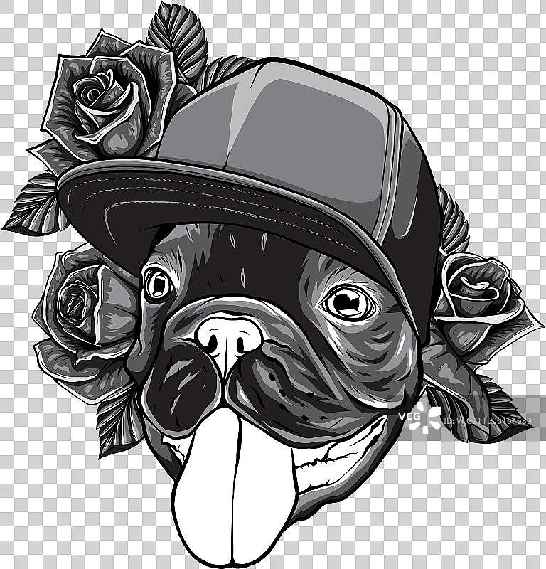 巴哥犬单色手绘肖像图片素材