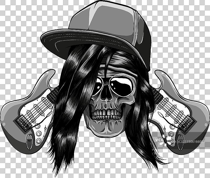 戴帽子和时髦发型的交叉骷髅头图片素材