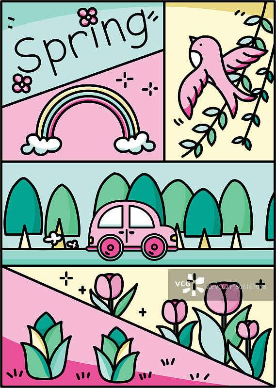 春天扁平风小元素图片素材