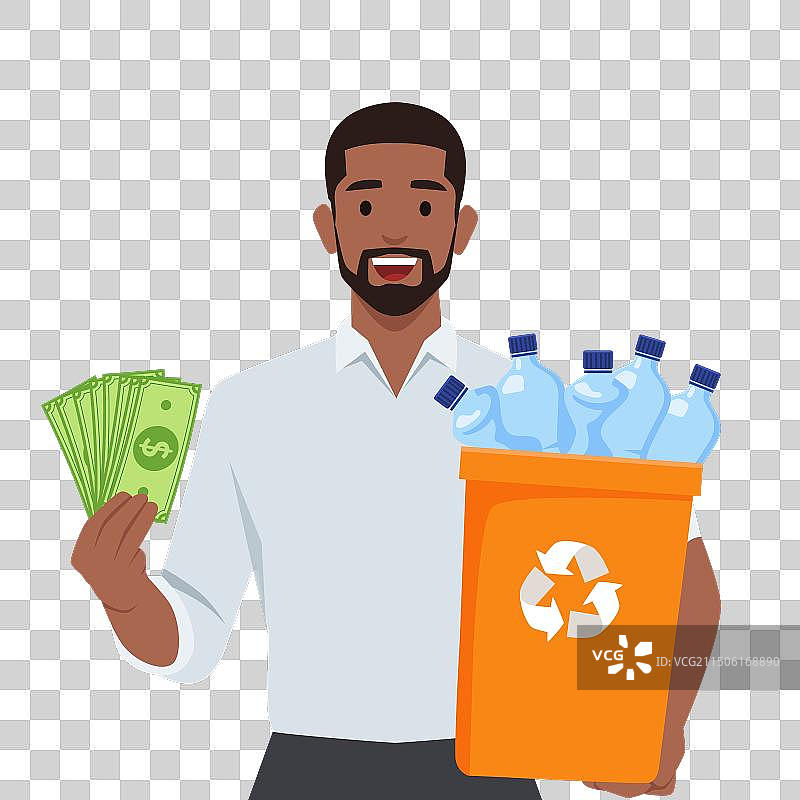 男人拿着可回收垃圾桶图片素材