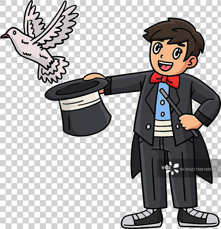 马戏团魔术师与鸽子卡通彩色剪贴画图片素材