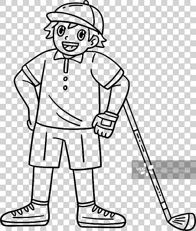 高尔夫球手靠在球杆上图片素材