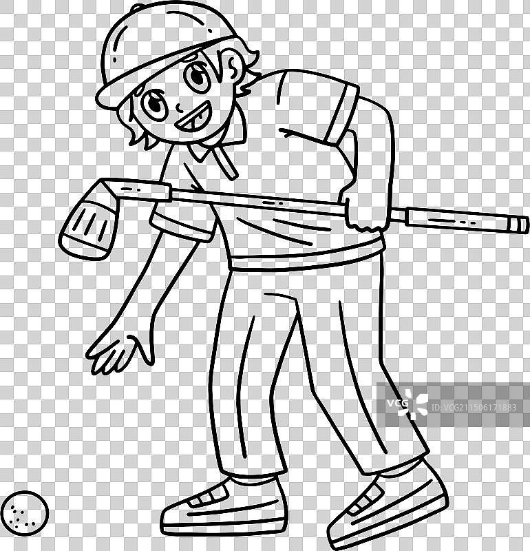 高尔夫球手捡球着色页图片素材