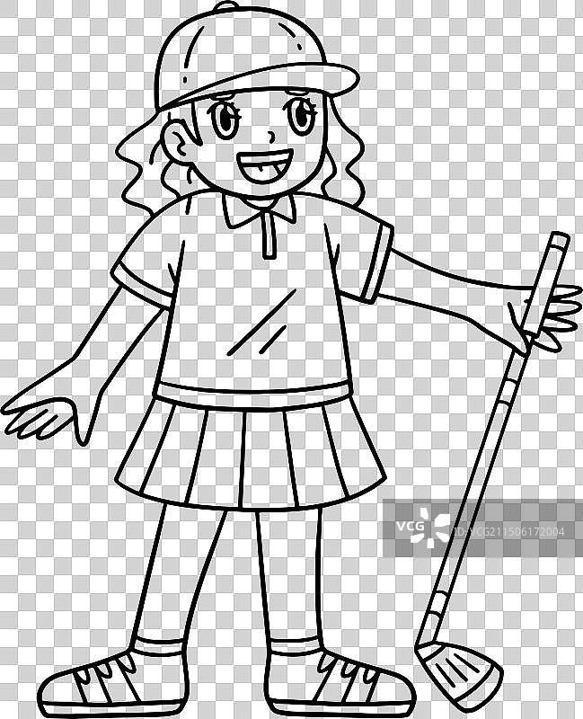 高尔夫女球手挥杆彩绘图片素材