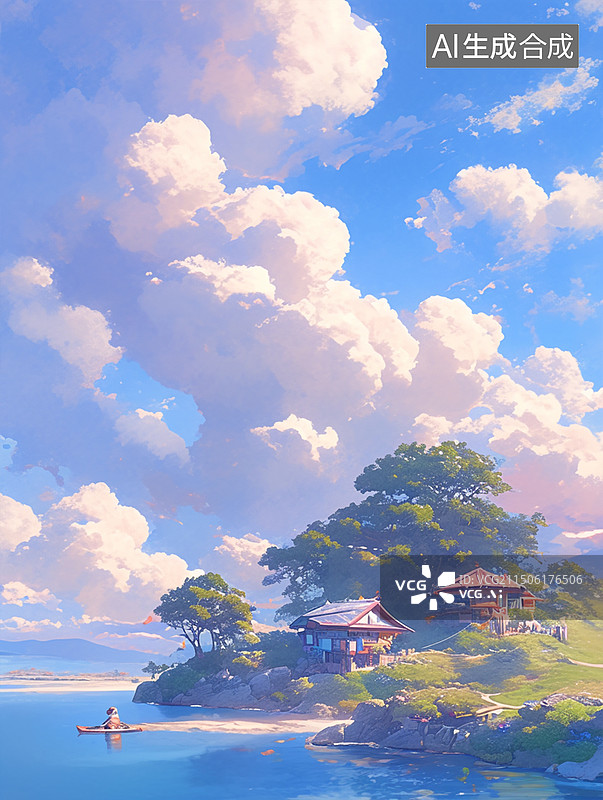 【AI数字艺术】海岛上的房屋图片素材