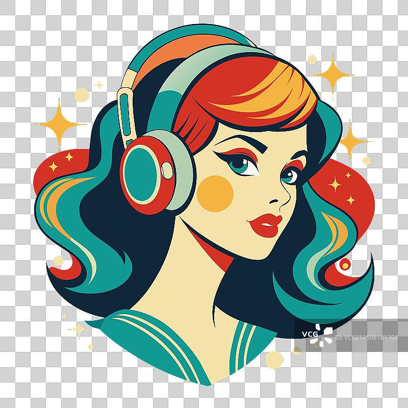 听音乐的复古女孩图片素材