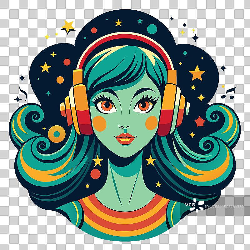听音乐的复古女孩图片素材