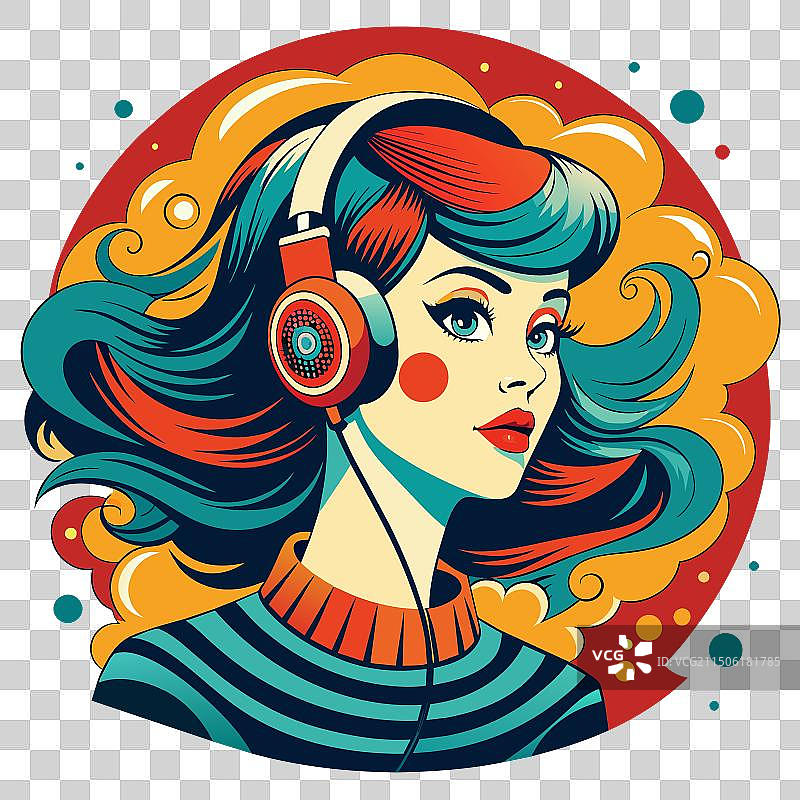 听音乐的复古女孩图片素材