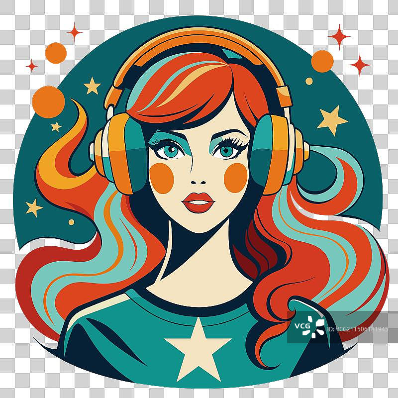 听音乐的复古女孩图片素材
