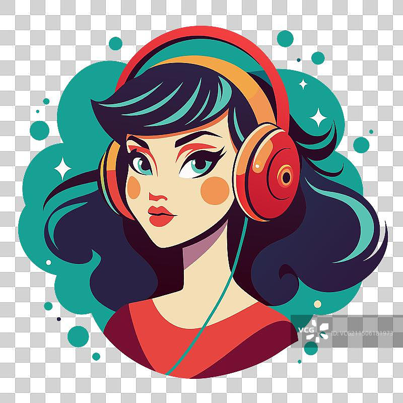 听音乐的复古女孩图片素材