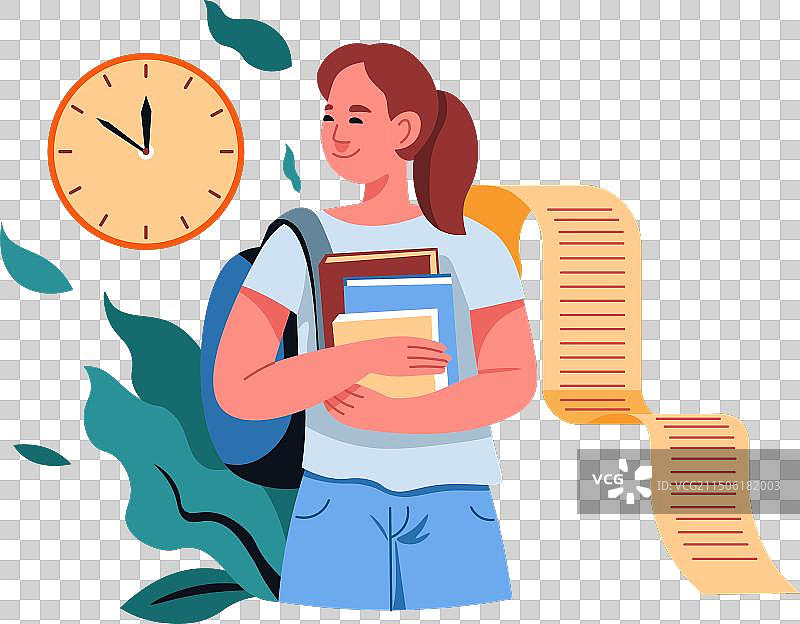 手持书籍与时钟的学生图片素材