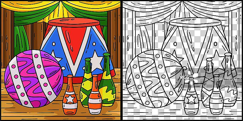 马戏团物品填色页图片素材