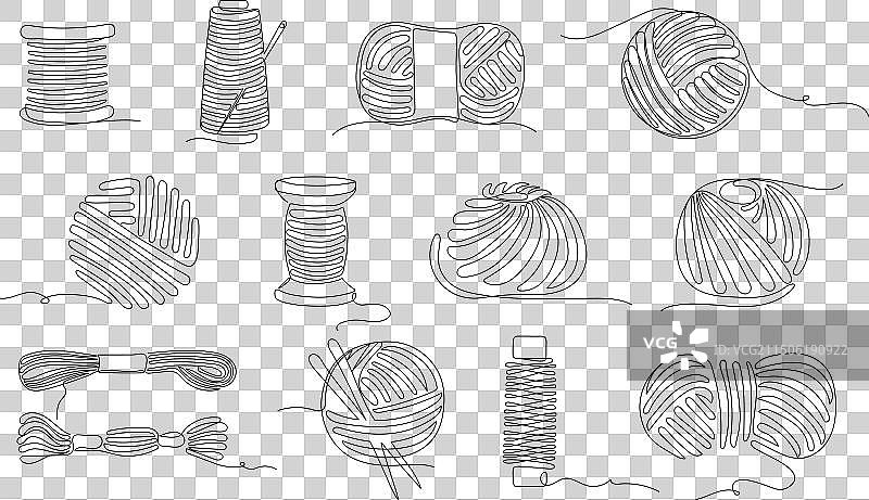 缝纫线轴连续单线绘画图片素材