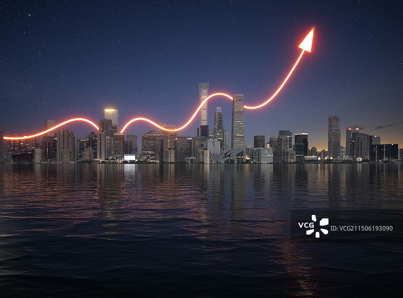 北京CBD风光夜景天际线,上升到的箭头图片素材