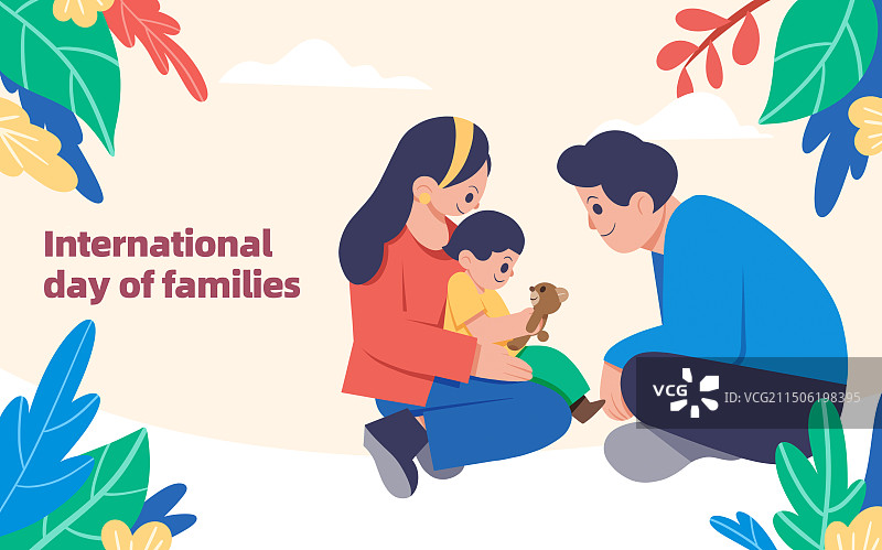 扁平风插画海报全家福国际家庭日图片素材