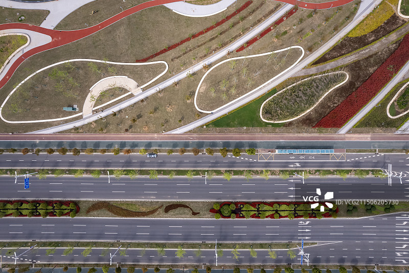 航拍户外园林公路图片素材