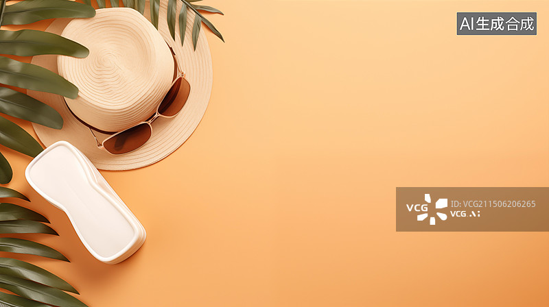 【AI数字艺术】海边度假防晒护肤品图片素材