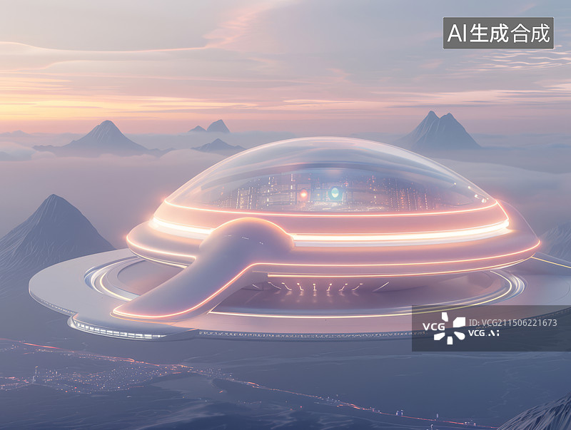 【AI数字艺术】白色未来城市建筑科幻插画背景图片素材