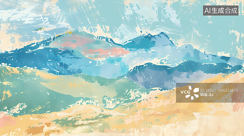 【AI数字艺术】莫兰迪色极简油画山景壁纸图片素材