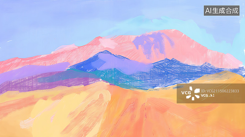 【AI数字艺术】莫兰迪色极简油画山景壁纸图片素材