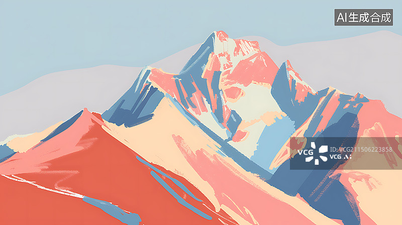 【AI数字艺术】莫兰迪色极简油画山景壁纸图片素材