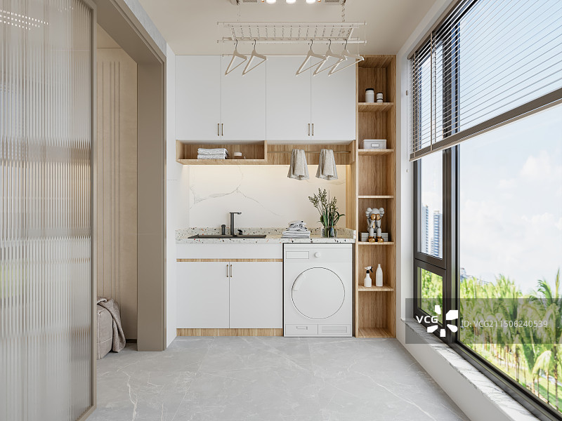 现代家居阳台嵌入式洗衣机图片素材