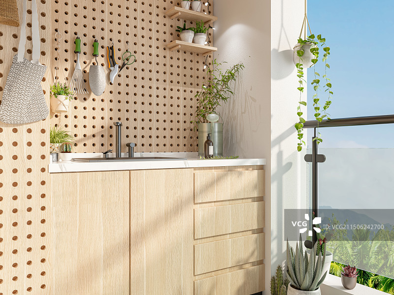 现代家居阳台洞洞板操作台图片素材