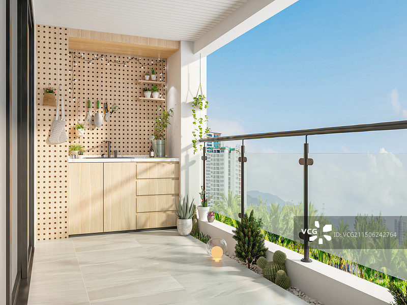 现代家居阳台洞洞板操作台图片素材