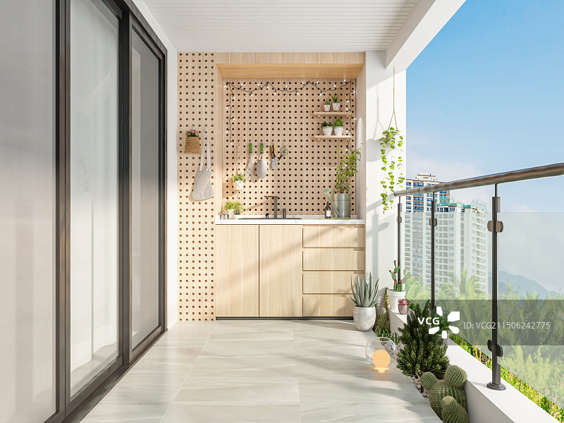 现代家居阳台洞洞板操作台图片素材