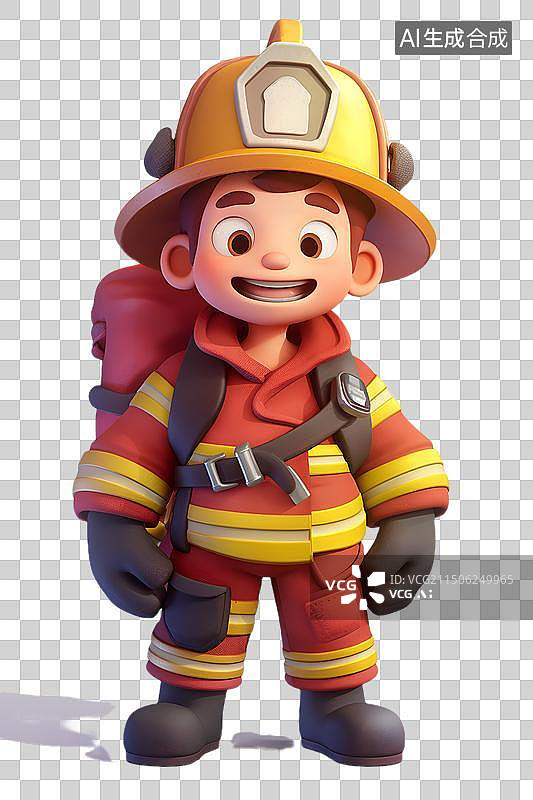 【AI数字艺术】一个3D卡通的消防员人物形象图片素材