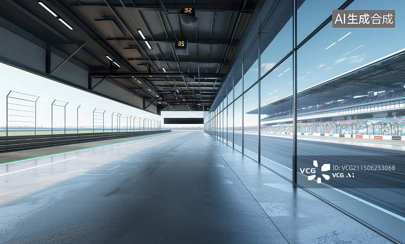 【AI数字艺术】三维渲染赛车场和未来感金属仓库图片素材