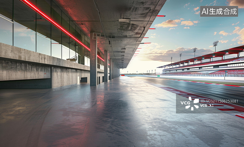 【AI数字艺术】三维渲染赛车场和未来感金属仓库图片素材