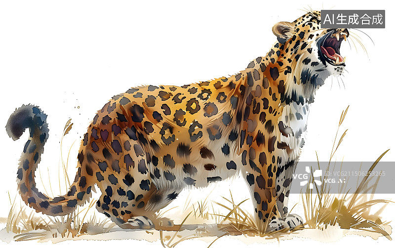 【AI数字艺术】凶猛的食肉动物花豹金钱豹插画图片素材