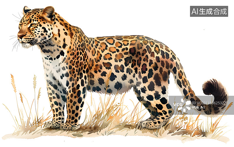 【AI数字艺术】凶猛的食肉动物花豹金钱豹插画图片素材