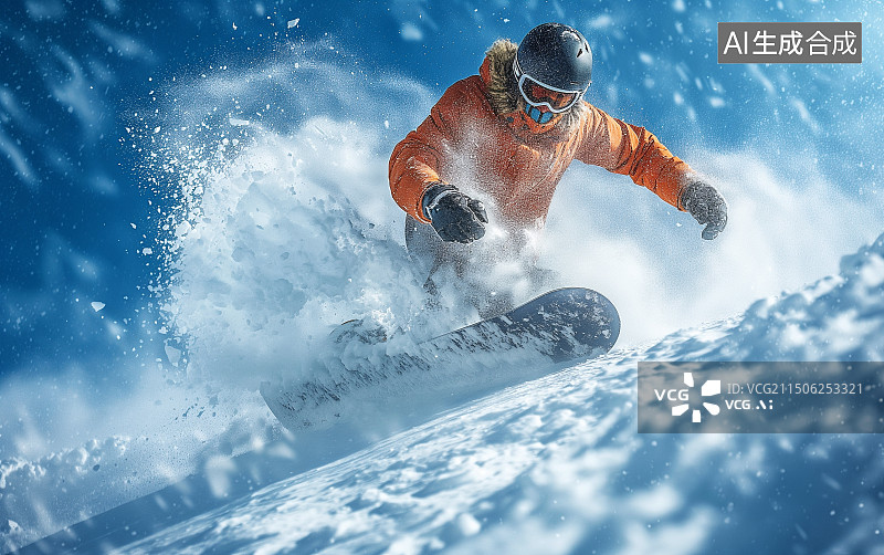 【AI数字艺术】一个人正在雪山上滑雪图片素材