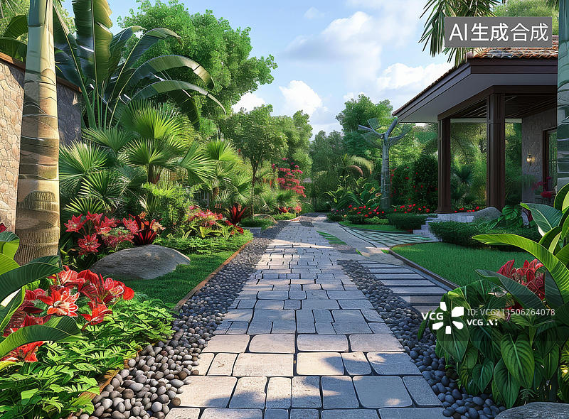 【AI数字艺术】热带风情园林景观效果图图片素材