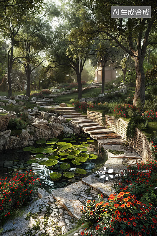 【AI数字艺术】奇幻森林中的小径图片素材