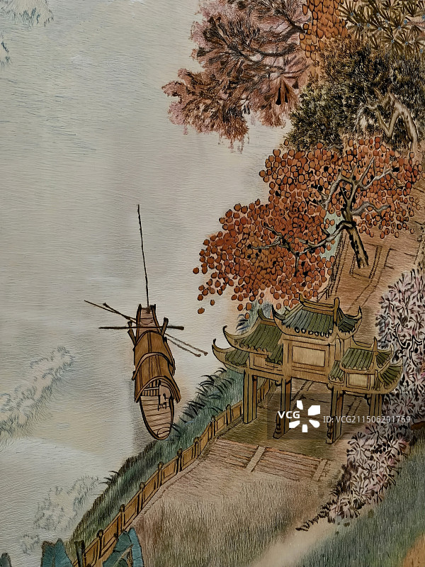 湘锈双面绣《天下洞庭》锈幅一偶摄于人民大会堂湖南厅图片素材