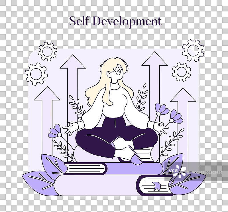 描绘了一位平和的女性在知识中冥想图片素材