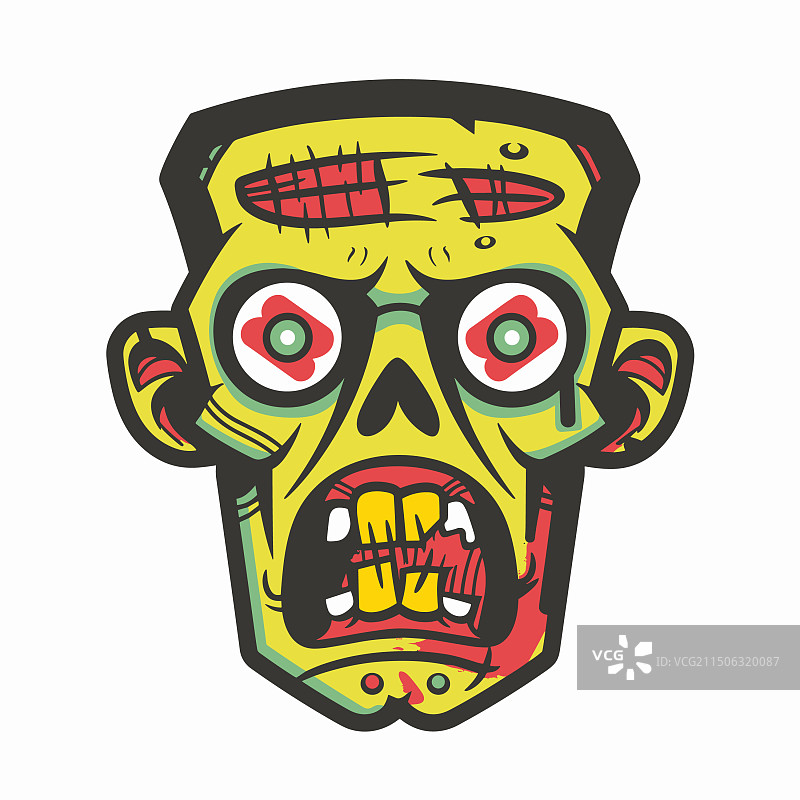 卡通僵尸头愤怒地尖叫图片素材