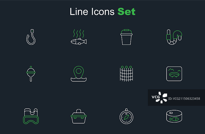 罐头鱼指南针盒线条组合图片素材