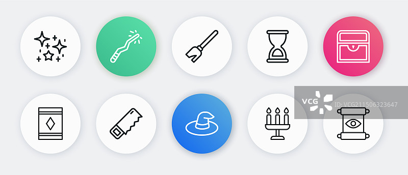 女巫帽子、古董宝箱魔法线条图片素材