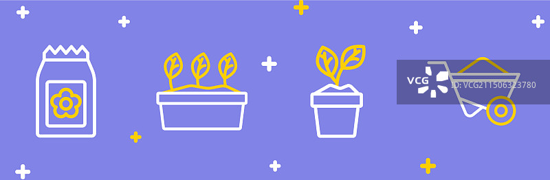 盆栽植物和装满物品的独轮车图片素材