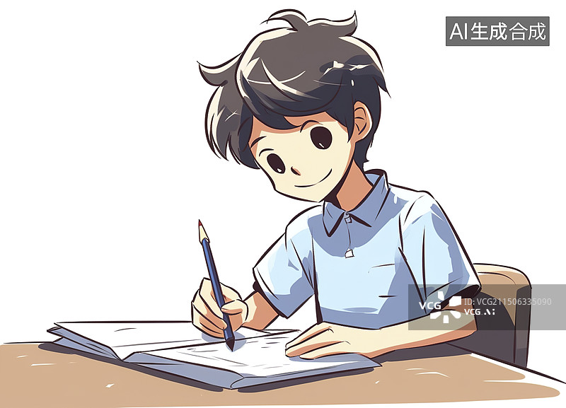 【AI数字艺术】男孩学生做作业图片素材