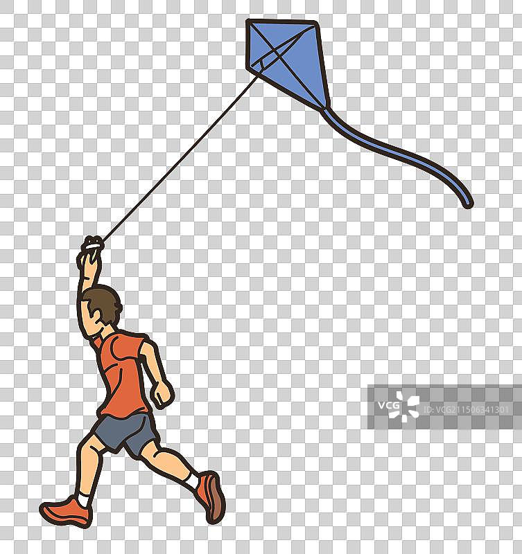 男孩跑步放风筝图片素材