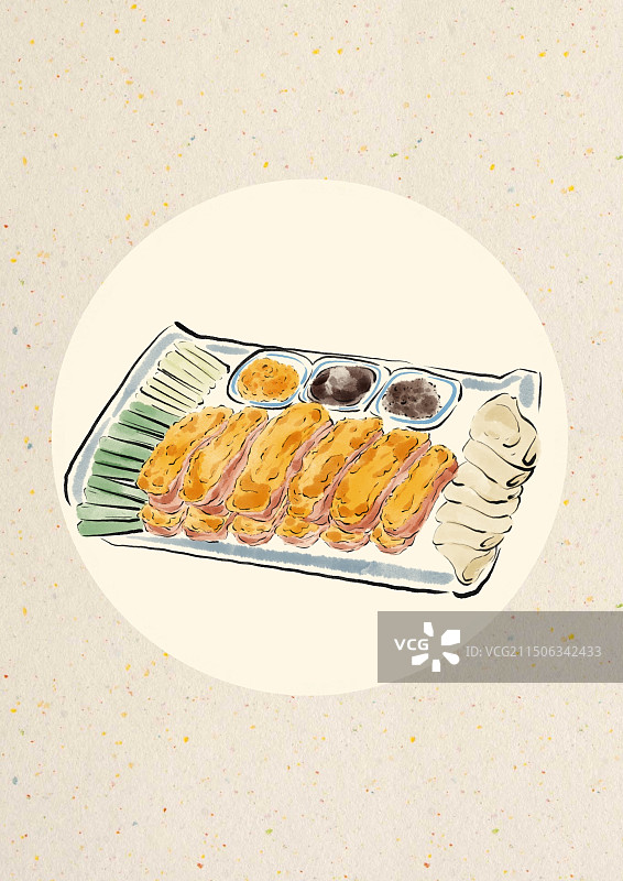 水墨风河北美食插画-锅包肘子图片素材