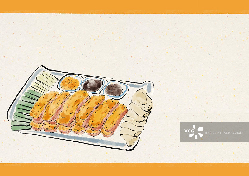 水墨风河北美食插画-锅包肘子图片素材