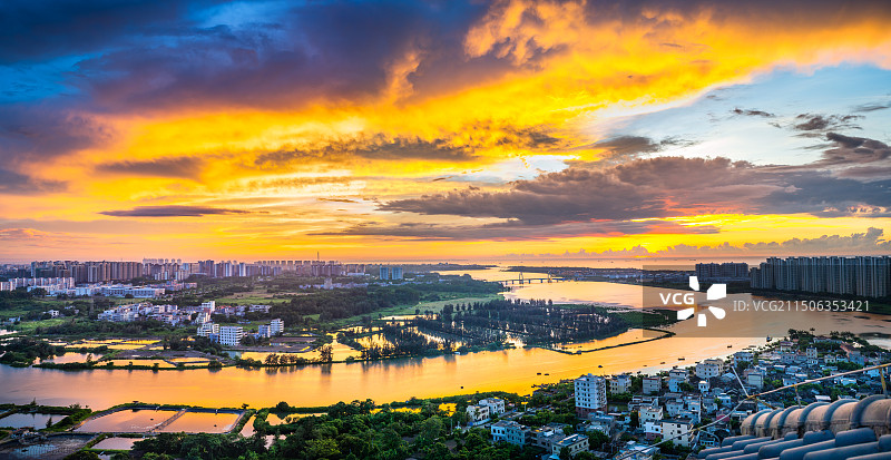 澄迈县老城镇盈滨半岛国际旅游度假区夕阳晚霞自然风光全景图图片素材