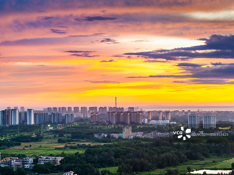 澄迈县老城镇盈滨半岛国际旅游度假区夕阳晚霞自然风光全景图图片素材